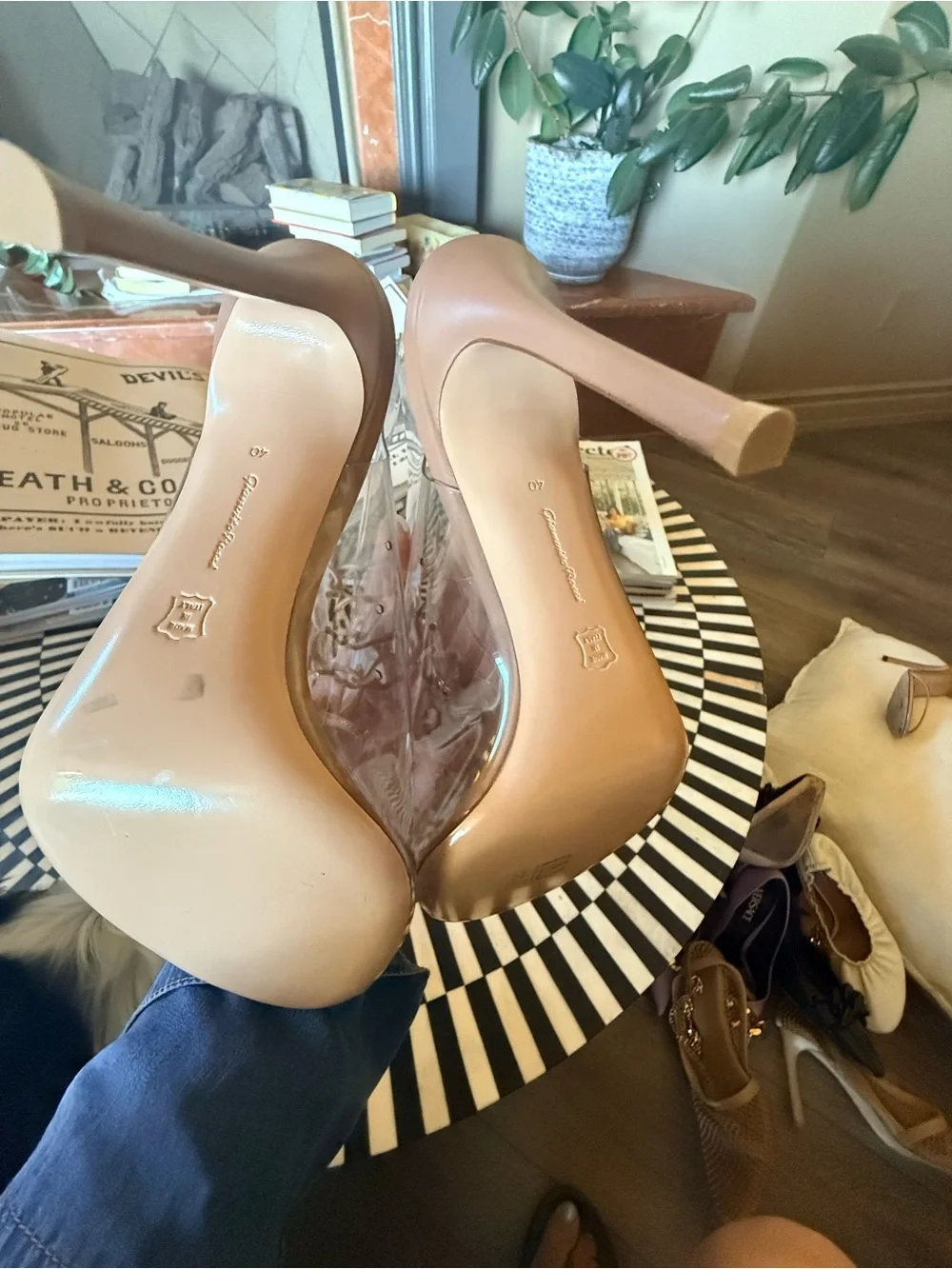 Gianvito Rossi Clear PVC Lace-Up Heels in Nude